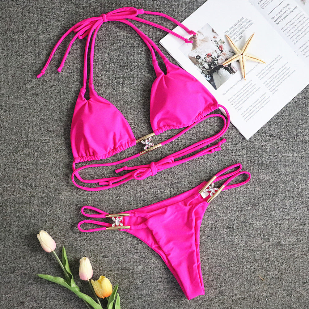 CrystalGleam™ – Crystal Charm Bikini with Double Side Straps