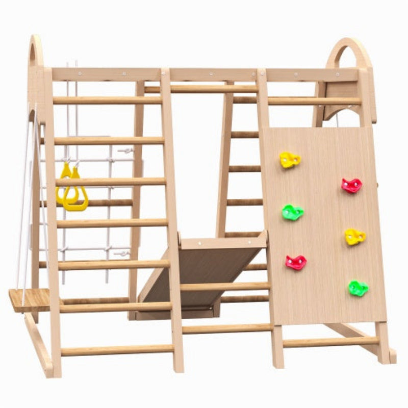 MontessoriMotion Gym™ – 7-in-1 Indoor Wooden Jungle Gym for Toddlers with Slide, Swing & Monkey Bars