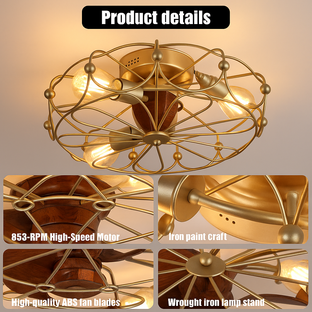 AeroGlow™ - Low Profile Ceiling Fan with Light & Remote Industrial Cage Design for Bedrooms & Apartments