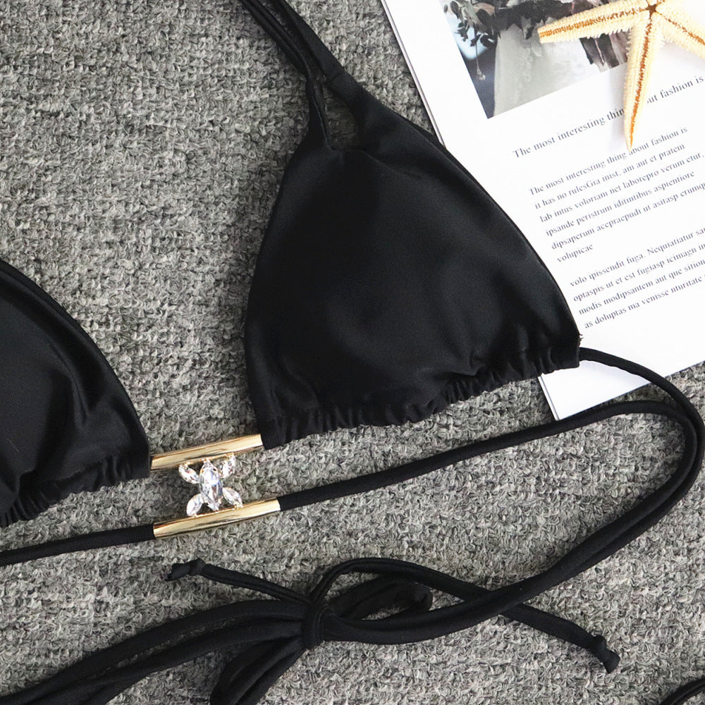 CrystalGleam™ – Crystal Charm Bikini with Double Side Straps
