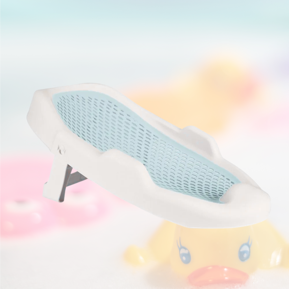 Blue Anti-Slip Baby Bath Support – adjustable infant bathtub cushion with breathable mesh and anti-slip safety design