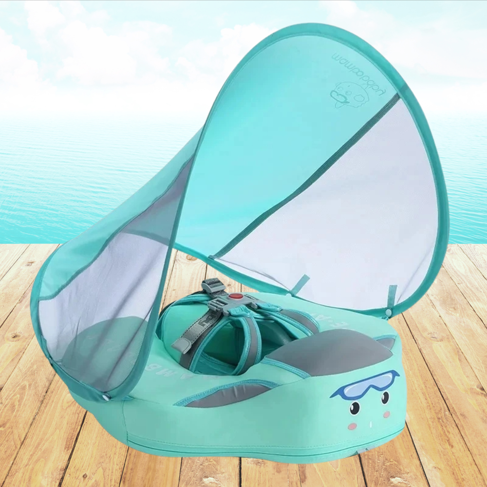 Green non-inflatable baby float with ergonomic support and anti-tip stability – designed for safe baby swimming