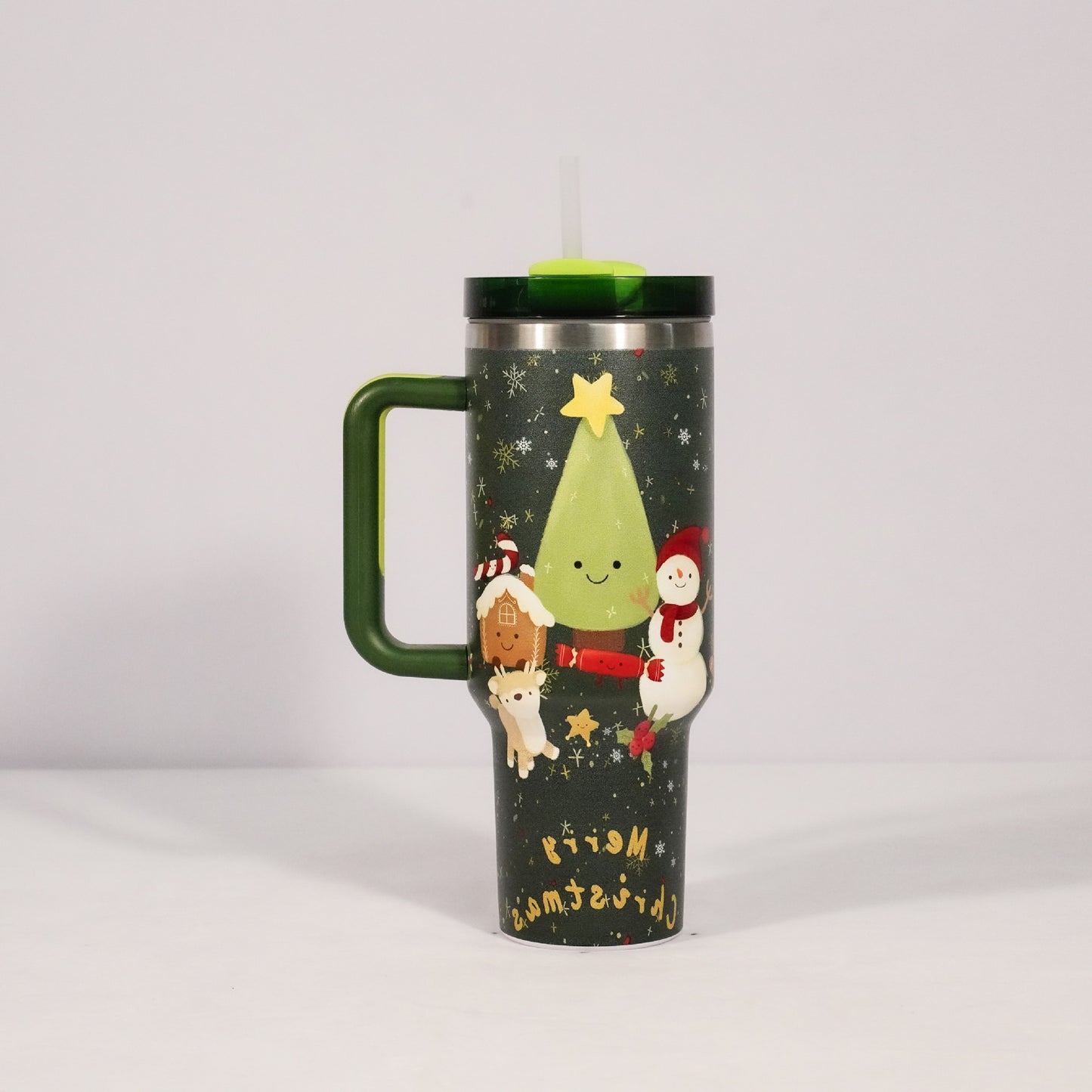 Travel mug with Christmas design on a white background