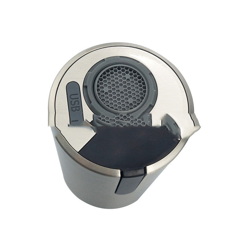 Stainless steel portable USB rechargeable electronic device with a hexagonal mesh speaker