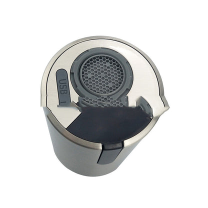 Stainless steel portable USB rechargeable electronic device with a hexagonal mesh speaker