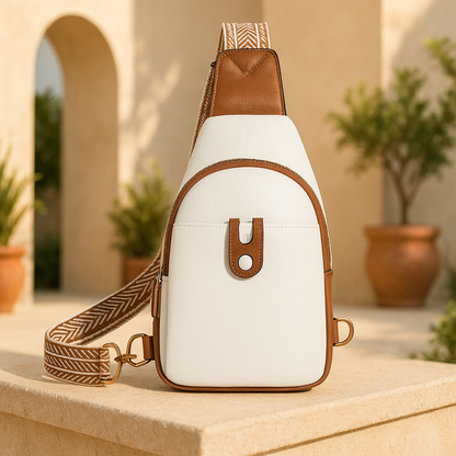 ChicCurve™ Leather Sling Bag – Beige & Brown Crossbody Fanny Pack for Women