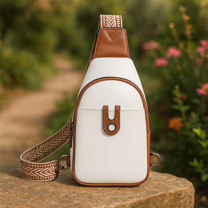 ChicCurve™ Leather Sling Bag – Beige & Brown Crossbody Fanny Pack for Women