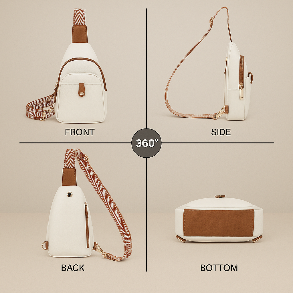 ChicCurve™ Leather Sling Bag – Beige & Brown Crossbody Fanny Pack for Women