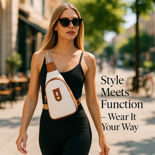 ChicCurve™ Leather Sling Bag – Beige & Brown Crossbody Fanny Pack for Women