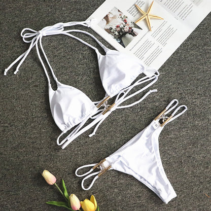 CrystalGleam™ – Crystal Charm Bikini with Double Side Straps