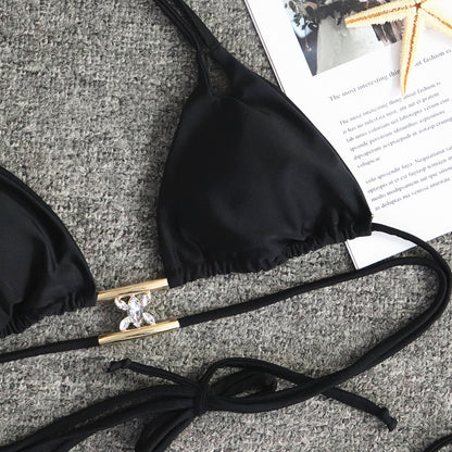 CrystalGleam™ – Crystal Charm Bikini with Double Side Straps