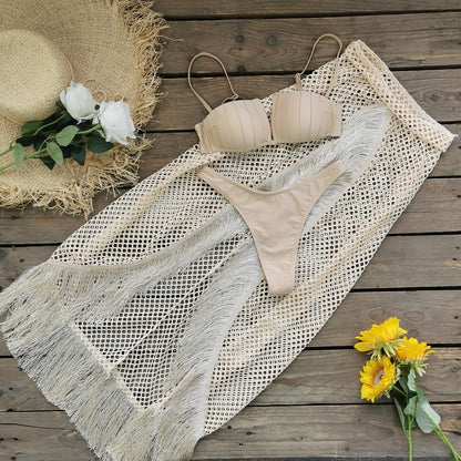 CoastalCharm™ - Elegant Bikini & Fringe Wrap Skirt Set