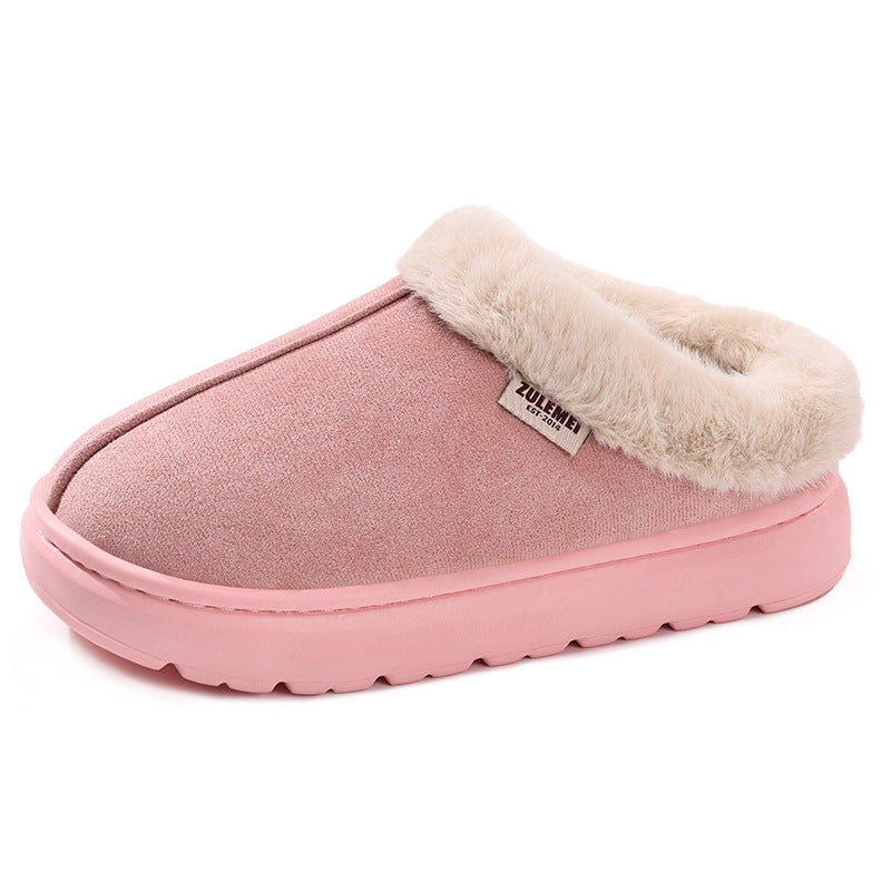 Pink slipper with fur lining on a white background